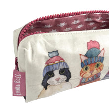 Load image into Gallery viewer, Pencil case with cats wearing knitted hats on a white background