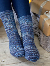 Load image into Gallery viewer, Comet sock pattern in WYS Silent Night yarn