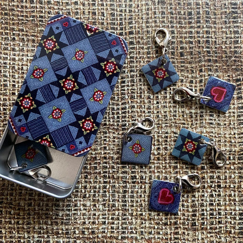 Janie Crochet Indigo Dreams stitchmarkers in tin