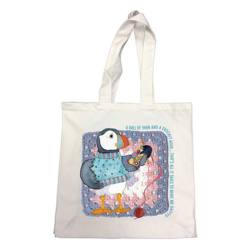 Puffin crocheting project bag