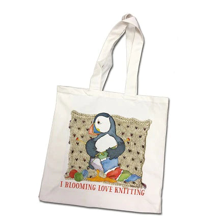 Cotton canvas project bag featuring knitting