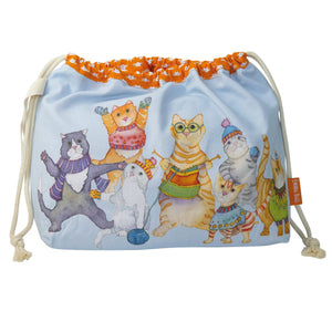 Knitting Cats drawstring project bag