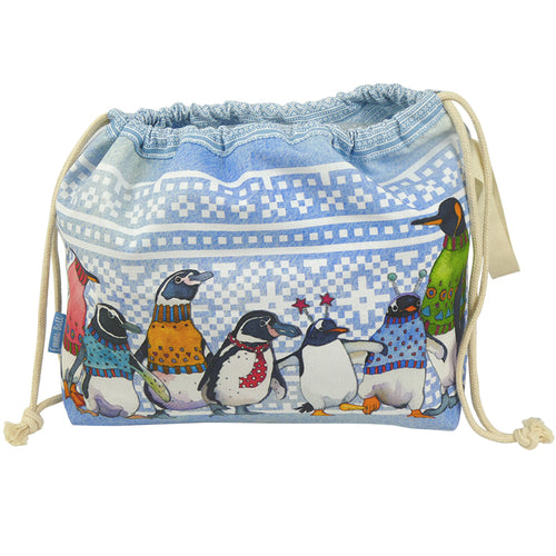 Penguins in Pullovers drawstring project bag