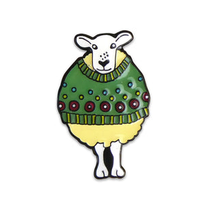 Sheep in green sweater enamel pin