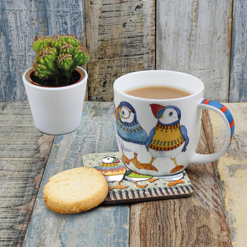 China Mug with Puffins in Woolly Jumpers