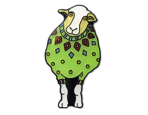 Woolly Sheep in a green sweater enamel pin