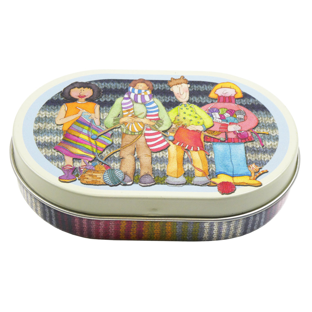 Yarn Club with knitting and crochet tin